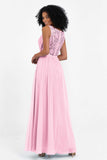 A Line Chiffon Bridesmaid Dress With Lace Ruched Sleeveless Formal Evening Prom Dresses
