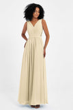 A Line Chiffon Bridesmaid Dress With Lace Ruched Sleeveless Formal Evening Prom Dresses
