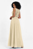 A Line Chiffon Bridesmaid Dress With Lace Ruched Sleeveless Formal Evening Prom Dresses