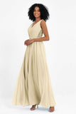 A Line Chiffon Bridesmaid Dress With Lace Ruched Sleeveless Formal Evening Prom Dresses