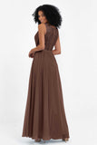 A Line Chiffon Bridesmaid Dress With Lace Ruched Sleeveless Formal Evening Prom Dresses