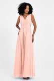 A Line Chiffon Bridesmaid Dress With Lace Ruched Sleeveless Formal Evening Prom Dresses