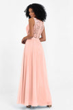 A Line Chiffon Bridesmaid Dress With Lace Ruched Sleeveless Formal Evening Prom Dresses