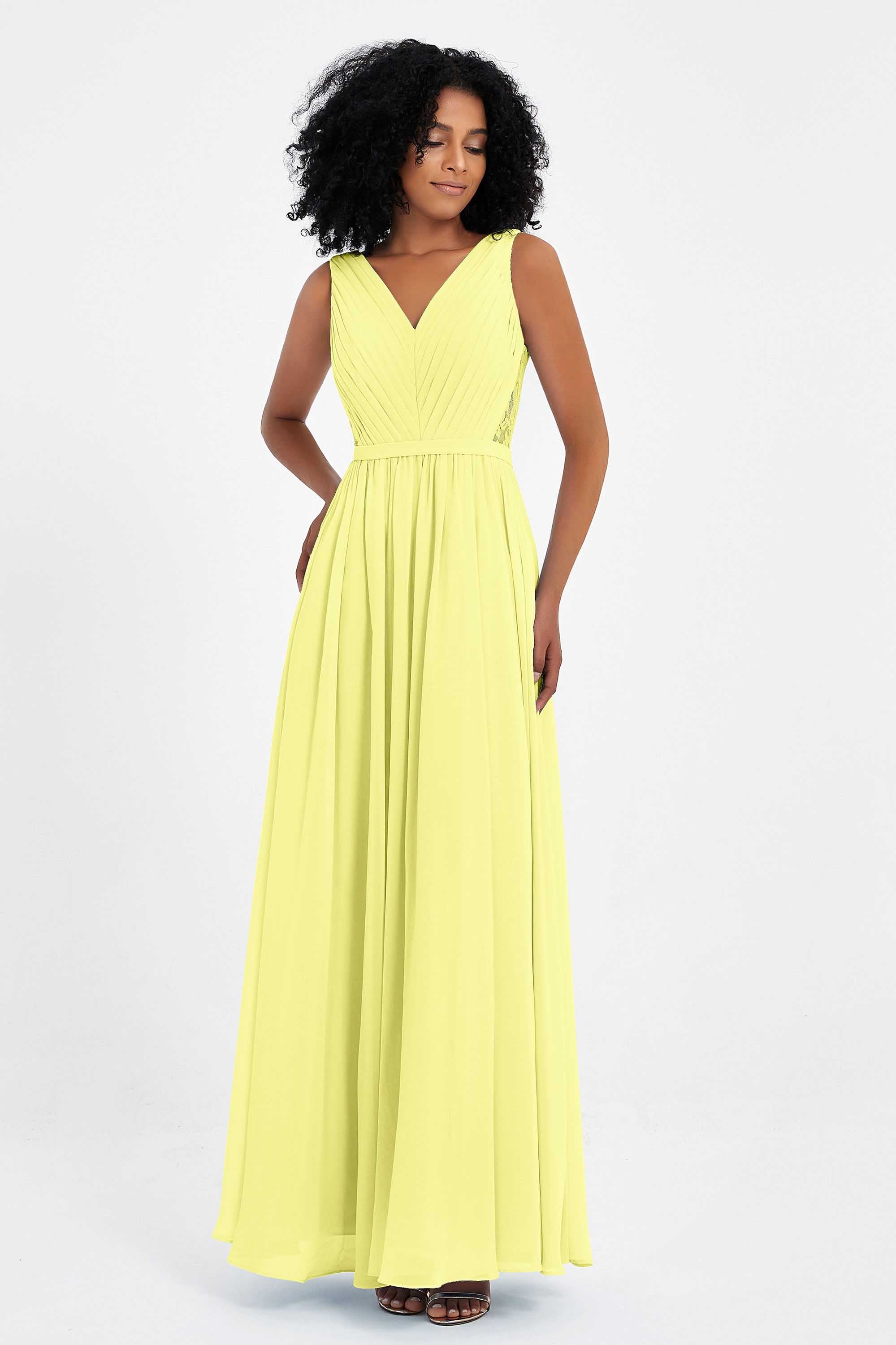A Line Chiffon Bridesmaid Dress With Lace Ruched Sleeveless Formal Evening Prom Dresses