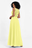A Line Chiffon Bridesmaid Dress With Lace Ruched Sleeveless Formal Evening Prom Dresses