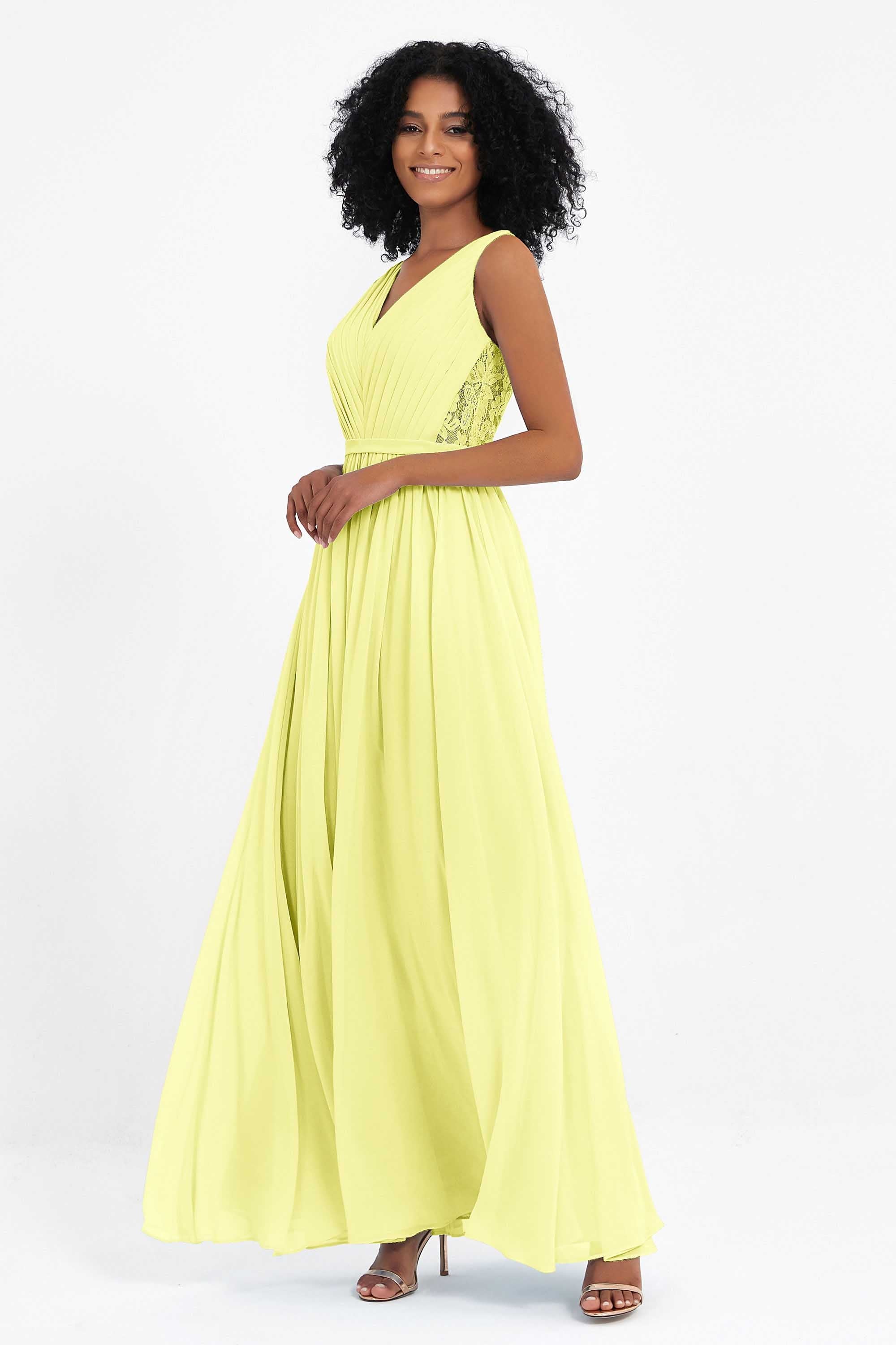 A Line Chiffon Bridesmaid Dress With Lace Ruched Sleeveless Formal Evening Prom Dresses
