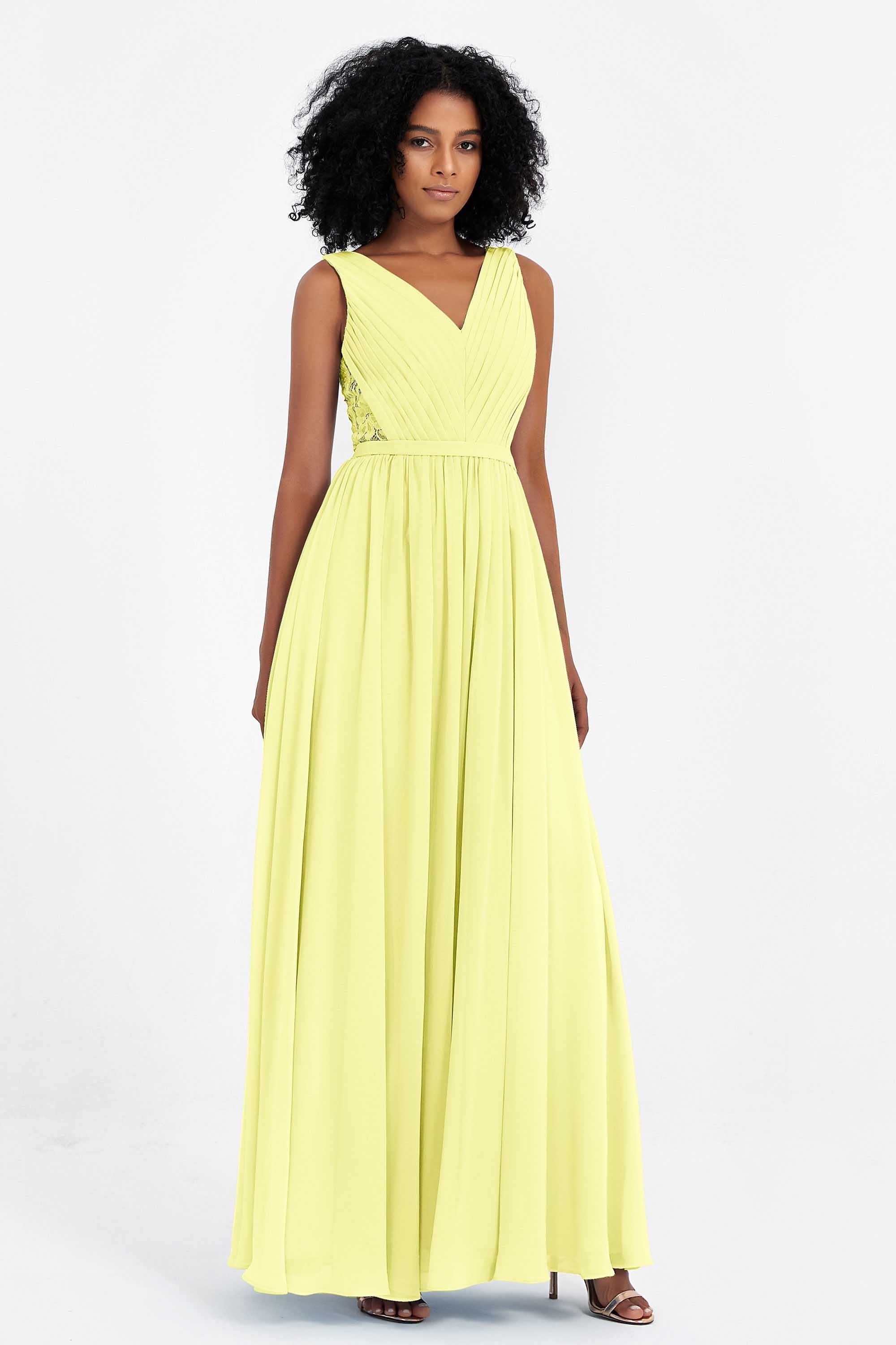 A Line Chiffon Bridesmaid Dress With Lace Ruched Sleeveless Formal Evening Prom Dresses