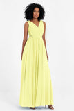A Line Chiffon Bridesmaid Dress With Lace Ruched Sleeveless Formal Evening Prom Dresses