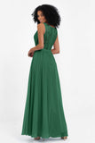 A Line Chiffon Bridesmaid Dress With Lace Ruched Sleeveless Formal Evening Prom Dresses
