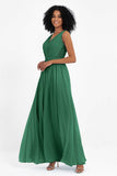 A Line Chiffon Bridesmaid Dress With Lace Ruched Sleeveless Formal Evening Prom Dresses