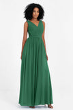 A Line Chiffon Bridesmaid Dress With Lace Ruched Sleeveless Formal Evening Prom Dresses