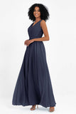 A Line Chiffon Bridesmaid Dress With Lace Ruched Sleeveless Formal Evening Prom Dresses