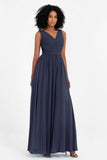 A Line Chiffon Bridesmaid Dress With Lace Ruched Sleeveless Formal Evening Prom Dresses
