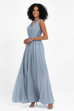 A Line Chiffon Bridesmaid Dress With Lace Ruched Sleeveless Formal Evening Prom Dresses