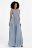 A Line Chiffon Bridesmaid Dress With Lace Ruched Sleeveless Formal Evening Prom Dresses