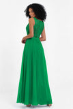 A Line Chiffon Bridesmaid Dress With Lace Ruched Sleeveless Formal Evening Prom Dresses