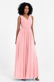 A Line Chiffon Bridesmaid Dress With Lace Ruched Sleeveless Formal Evening Prom Dresses