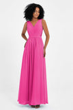 A Line Chiffon Bridesmaid Dress With Lace Ruched Sleeveless Formal Evening Prom Dresses