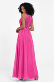 A Line Chiffon Bridesmaid Dress With Lace Ruched Sleeveless Formal Evening Prom Dresses