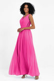 A Line Chiffon Bridesmaid Dress With Lace Ruched Sleeveless Formal Evening Prom Dresses