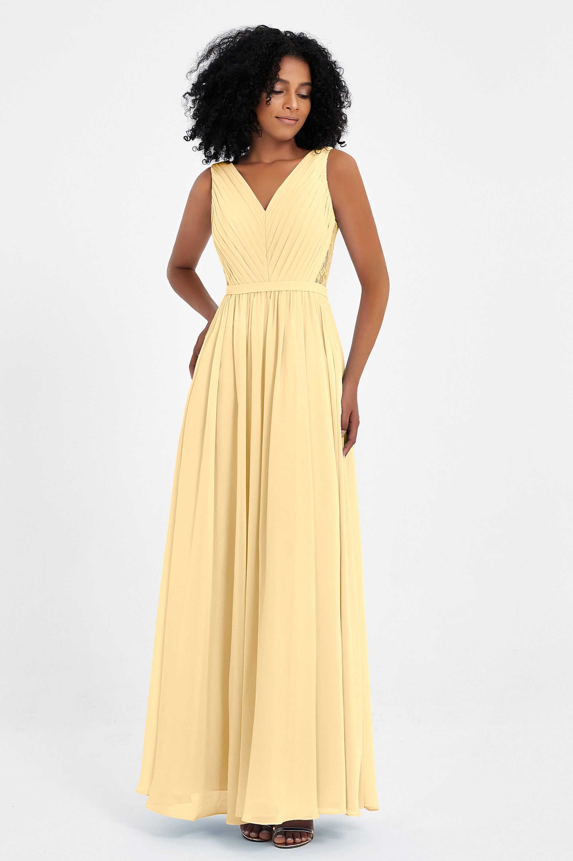 A Line Chiffon Bridesmaid Dress With Lace Ruched Sleeveless Formal Evening Prom Dresses