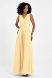 A Line Chiffon Bridesmaid Dress With Lace Ruched Sleeveless Formal Evening Prom Dresses