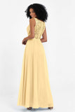 A Line Chiffon Bridesmaid Dress With Lace Ruched Sleeveless Formal Evening Prom Dresses
