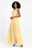 A Line Chiffon Bridesmaid Dress With Lace Ruched Sleeveless Formal Evening Prom Dresses