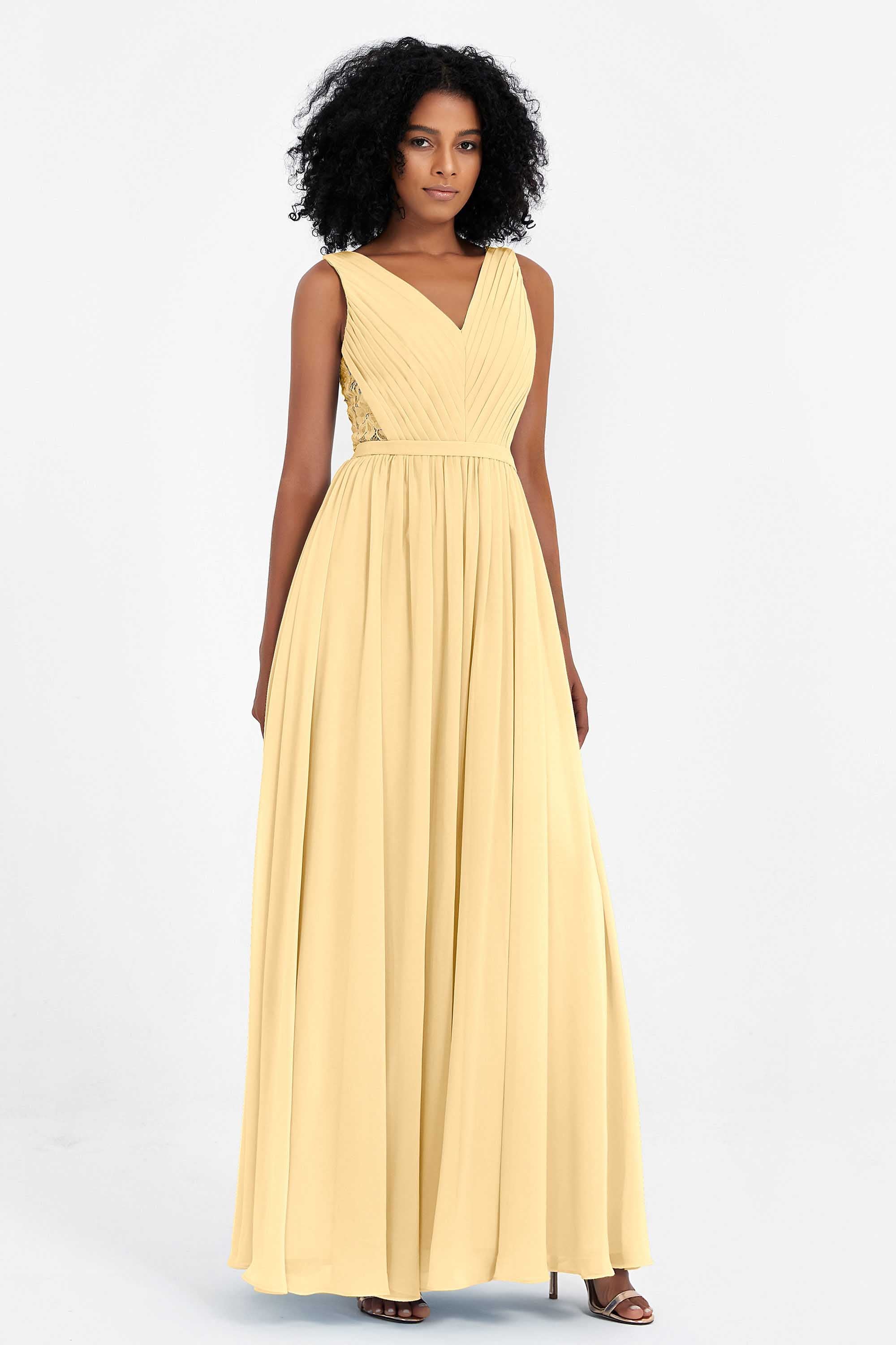 A Line Chiffon Bridesmaid Dress With Lace Ruched Sleeveless Formal Evening Prom Dresses