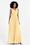 A Line Chiffon Bridesmaid Dress With Lace Ruched Sleeveless Formal Evening Prom Dresses