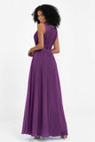 A Line Chiffon Bridesmaid Dress With Lace Ruched Sleeveless Formal Evening Prom Dresses