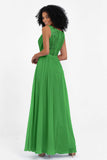 A Line Chiffon Bridesmaid Dress With Lace Ruched Sleeveless Formal Evening Prom Dresses