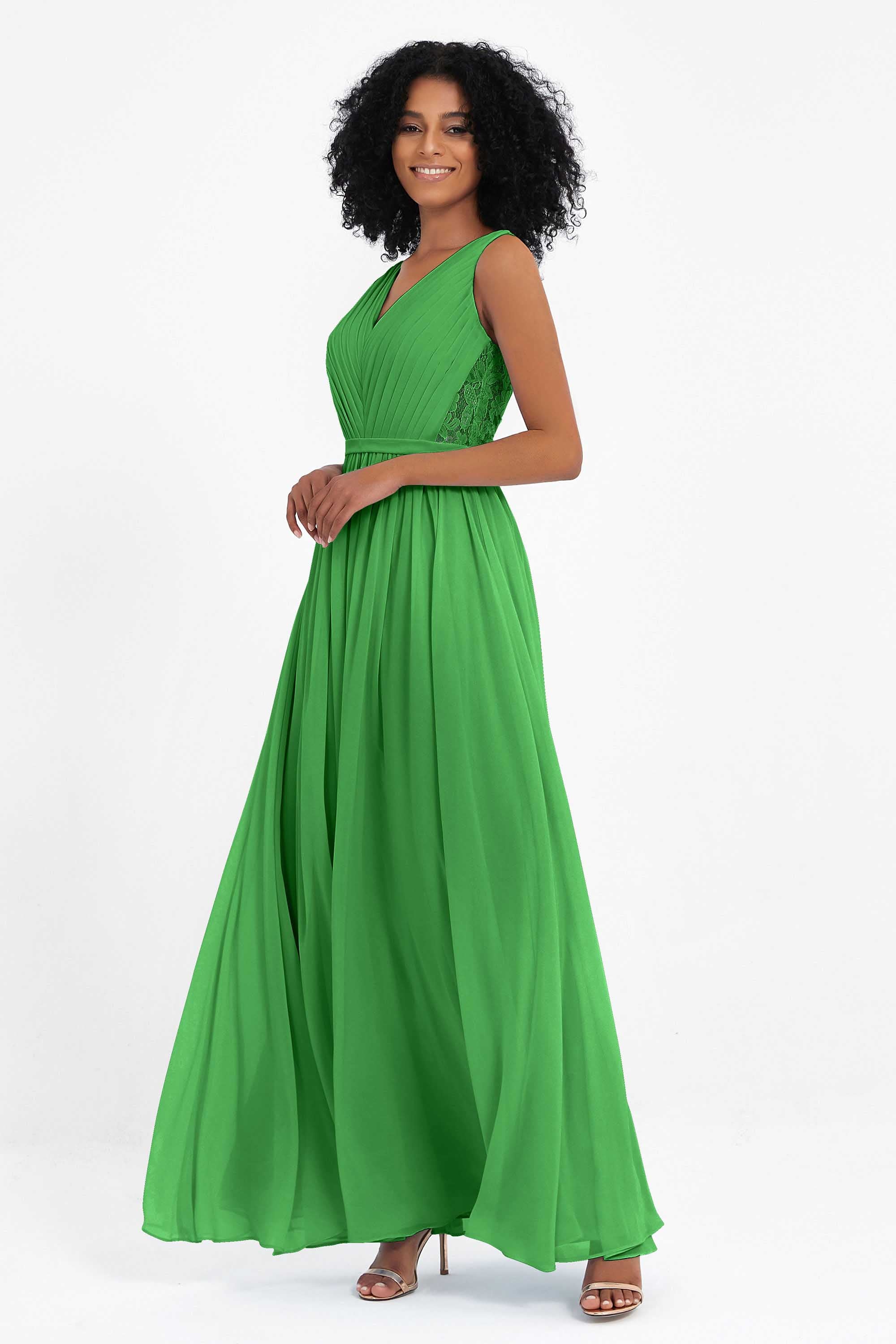 A Line Chiffon Bridesmaid Dress With Lace Ruched Sleeveless Formal Evening Prom Dresses