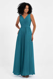 A Line Chiffon Bridesmaid Dress With Lace Ruched Sleeveless Formal Evening Prom Dresses