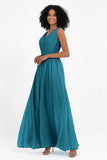 A Line Chiffon Bridesmaid Dress With Lace Ruched Sleeveless Formal Evening Prom Dresses