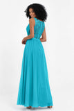 A Line Chiffon Bridesmaid Dress With Lace Ruched Sleeveless Formal Evening Prom Dresses