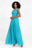 A Line Chiffon Bridesmaid Dress With Lace Ruched Sleeveless Formal Evening Prom Dresses