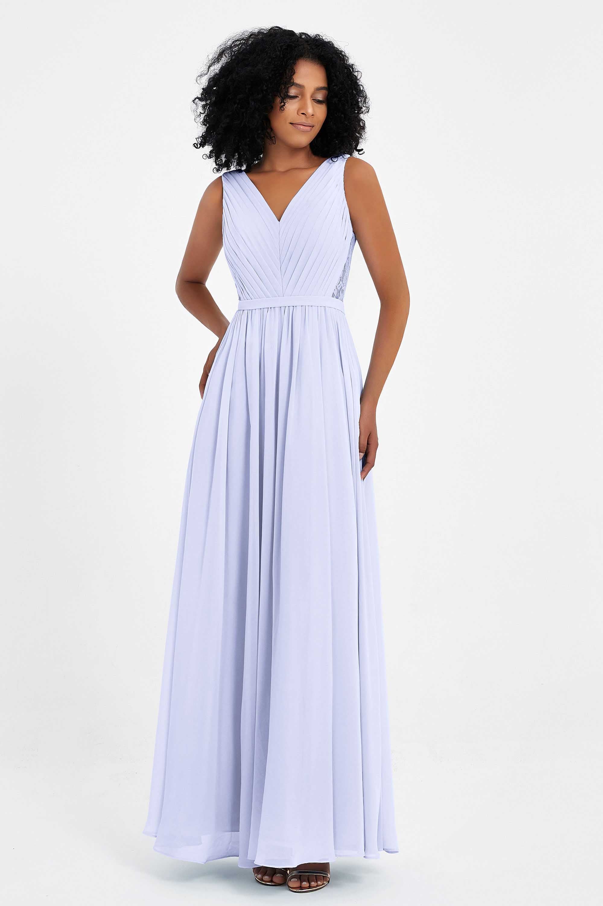A Line Chiffon Bridesmaid Dress With Lace Ruched Sleeveless Formal Evening Prom Dresses