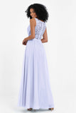 A Line Chiffon Bridesmaid Dress With Lace Ruched Sleeveless Formal Evening Prom Dresses