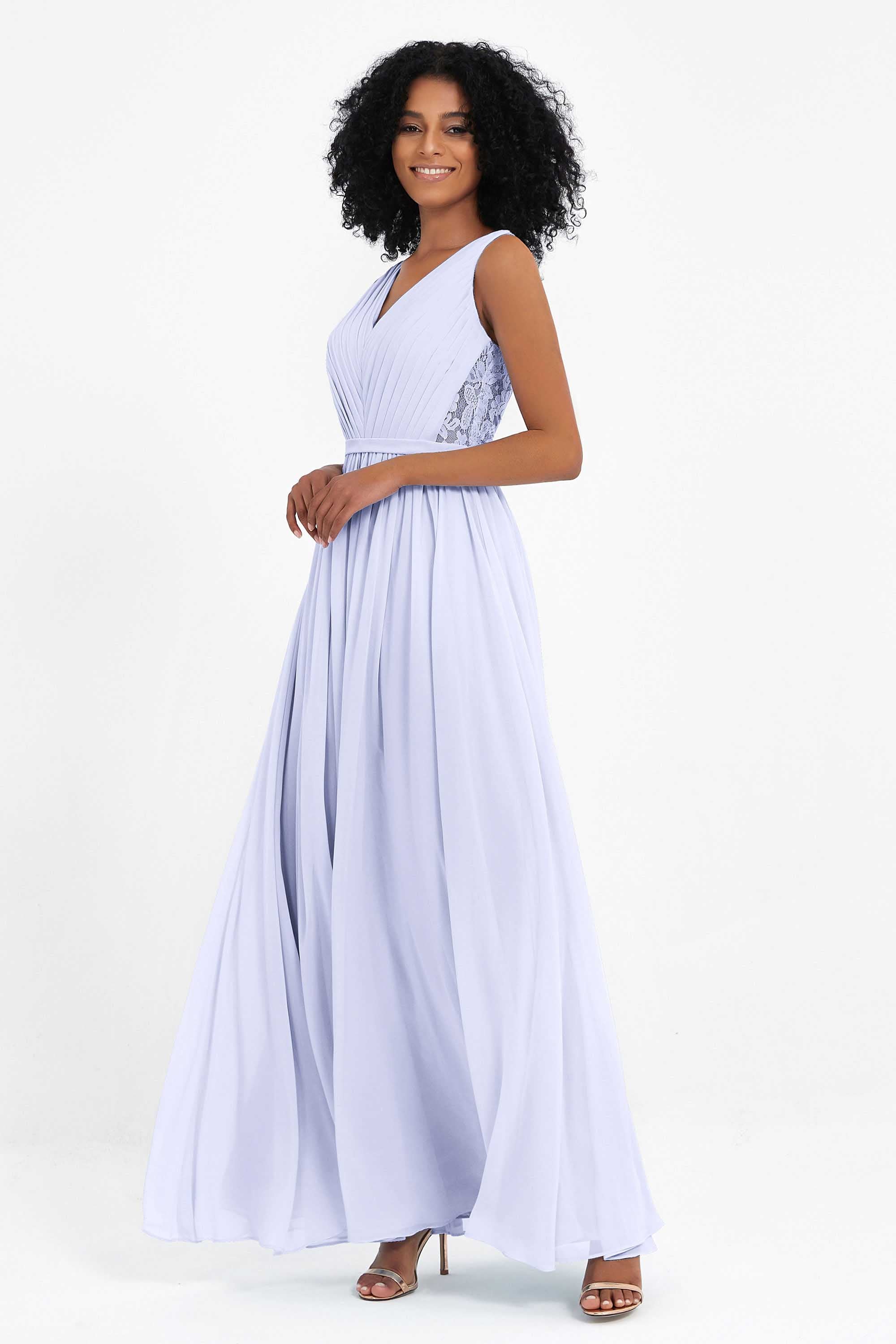 A Line Chiffon Bridesmaid Dress With Lace Ruched Sleeveless Formal Evening Prom Dresses