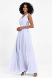 A Line Chiffon Bridesmaid Dress With Lace Ruched Sleeveless Formal Evening Prom Dresses
