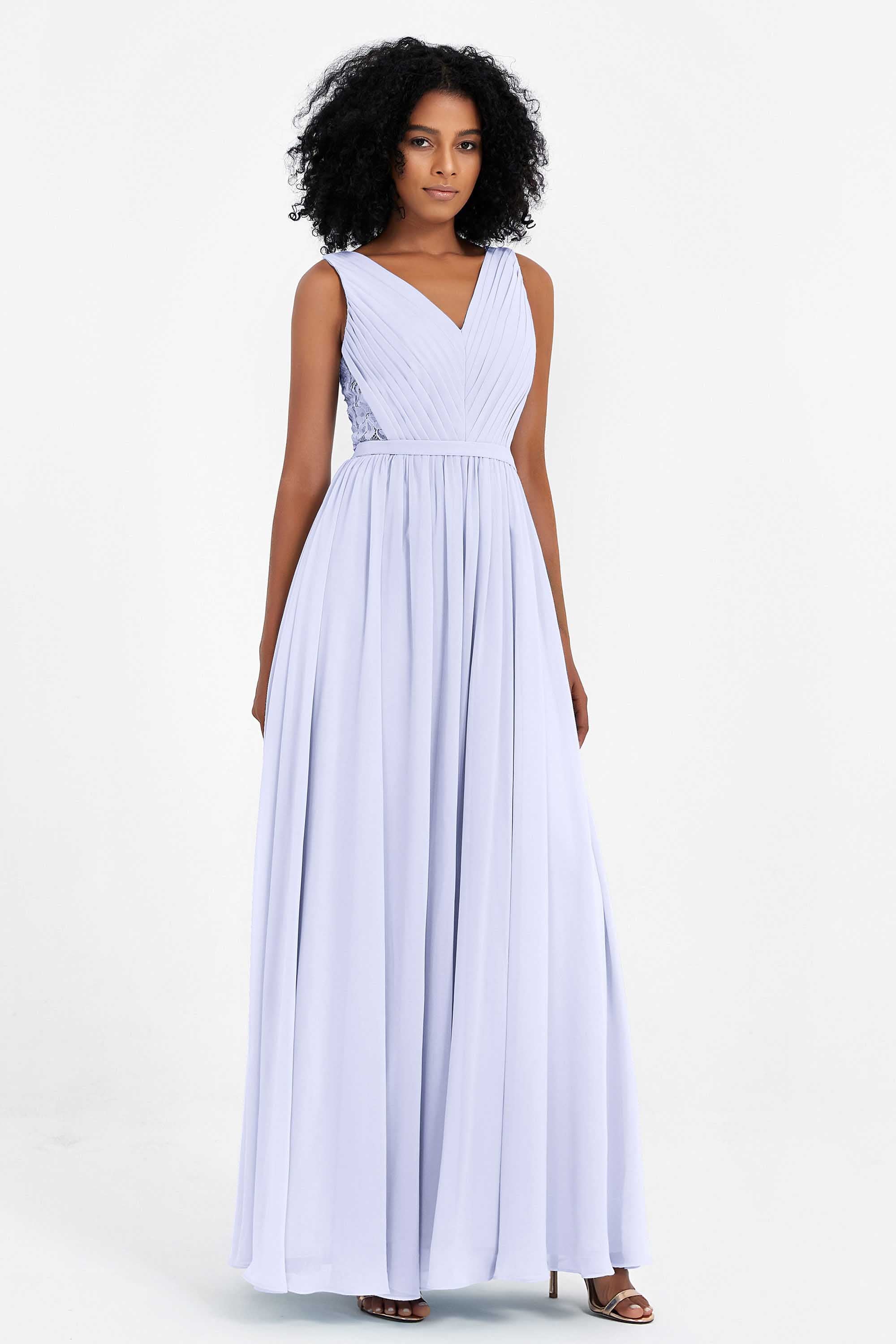 A Line Chiffon Bridesmaid Dress With Lace Ruched Sleeveless Formal Evening Prom Dresses