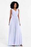 A Line Chiffon Bridesmaid Dress With Lace Ruched Sleeveless Formal Evening Prom Dresses
