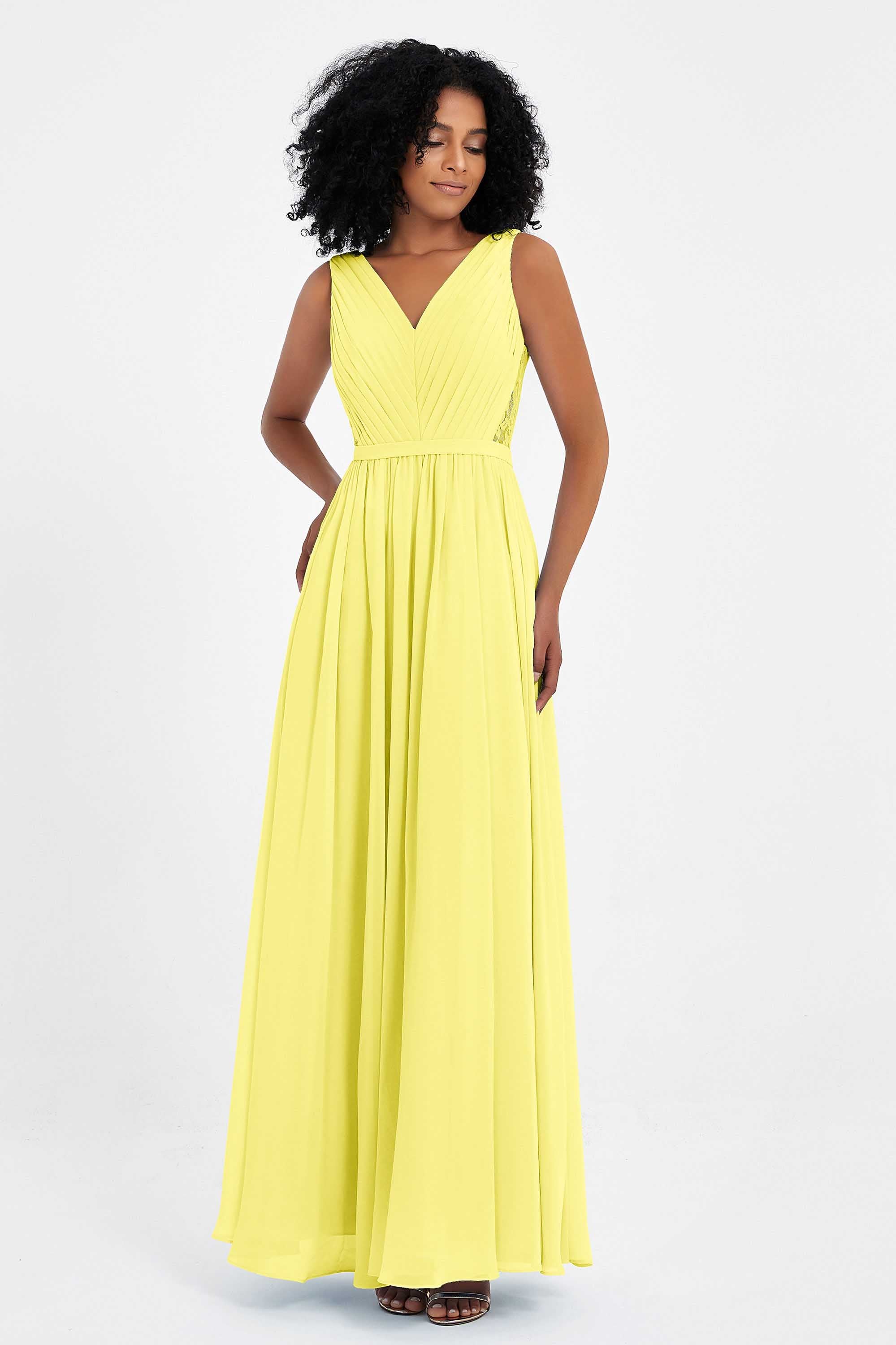 A Line Chiffon Bridesmaid Dress With Lace Ruched Sleeveless Formal Evening Prom Dresses