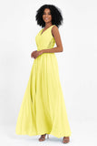 A Line Chiffon Bridesmaid Dress With Lace Ruched Sleeveless Formal Evening Prom Dresses