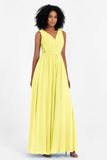 A Line Chiffon Bridesmaid Dress With Lace Ruched Sleeveless Formal Evening Prom Dresses