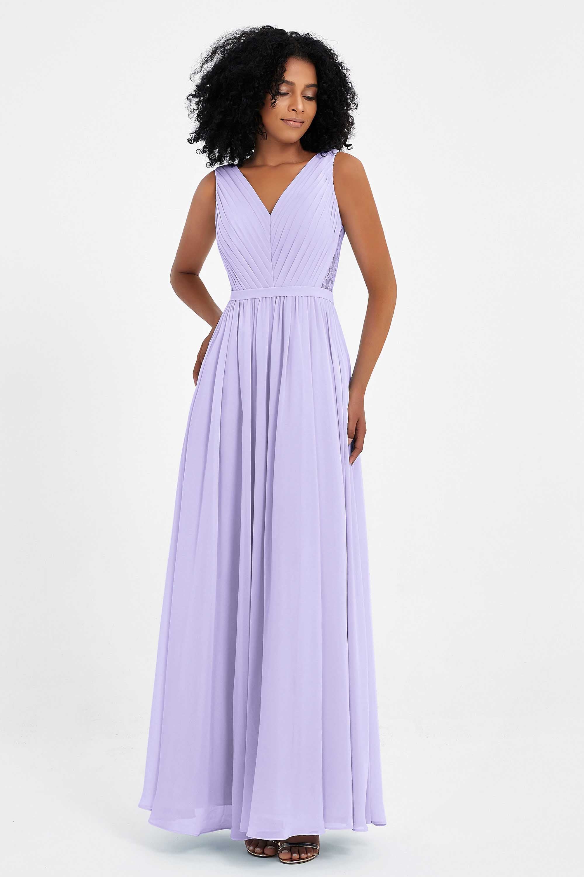A Line Chiffon Bridesmaid Dress With Lace Ruched Sleeveless Formal Evening Prom Dresses