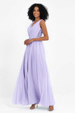 A Line Chiffon Bridesmaid Dress With Lace Ruched Sleeveless Formal Evening Prom Dresses