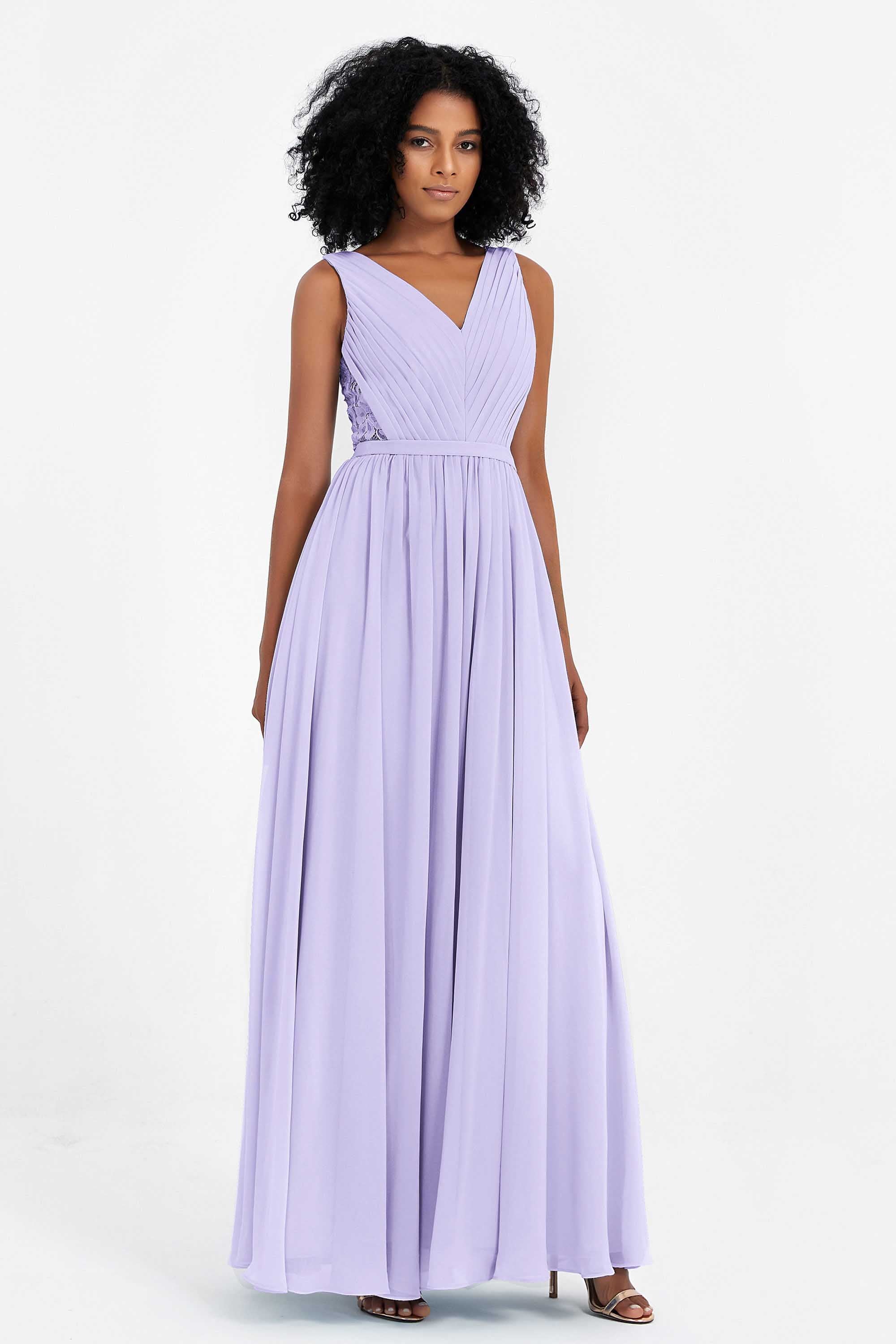A Line Chiffon Bridesmaid Dress With Lace Ruched Sleeveless Formal Evening Prom Dresses