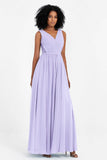 A Line Chiffon Bridesmaid Dress With Lace Ruched Sleeveless Formal Evening Prom Dresses